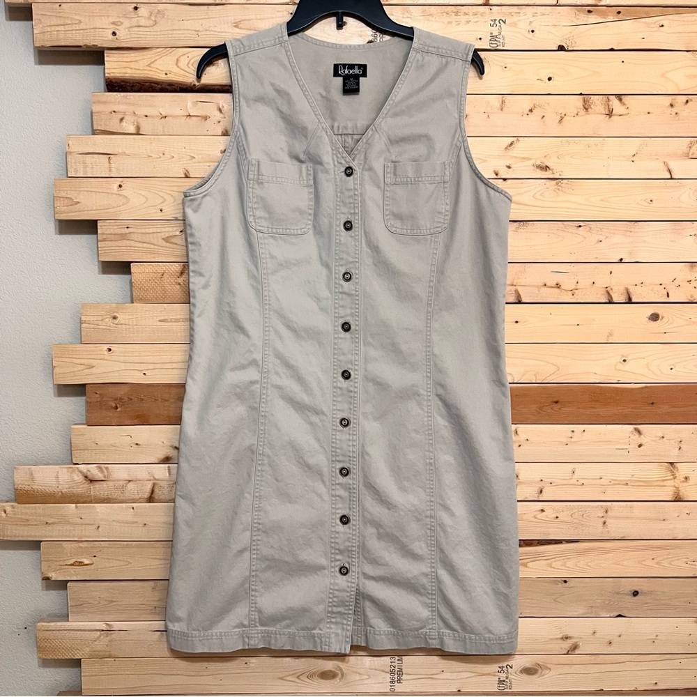 Rafaella Vintage Khaki Beige Sleeveless Button Down Shirt Dress Size 12